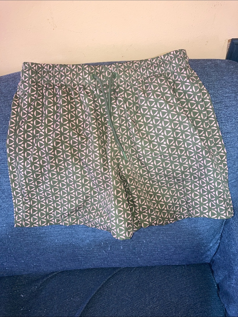 Zara Green Geometric Print Drawstring Shorts